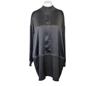 Fabiana Filippi Womens Silk, Cashmere Long Sleeve Tunic Mini Dress, Mock Neck, M